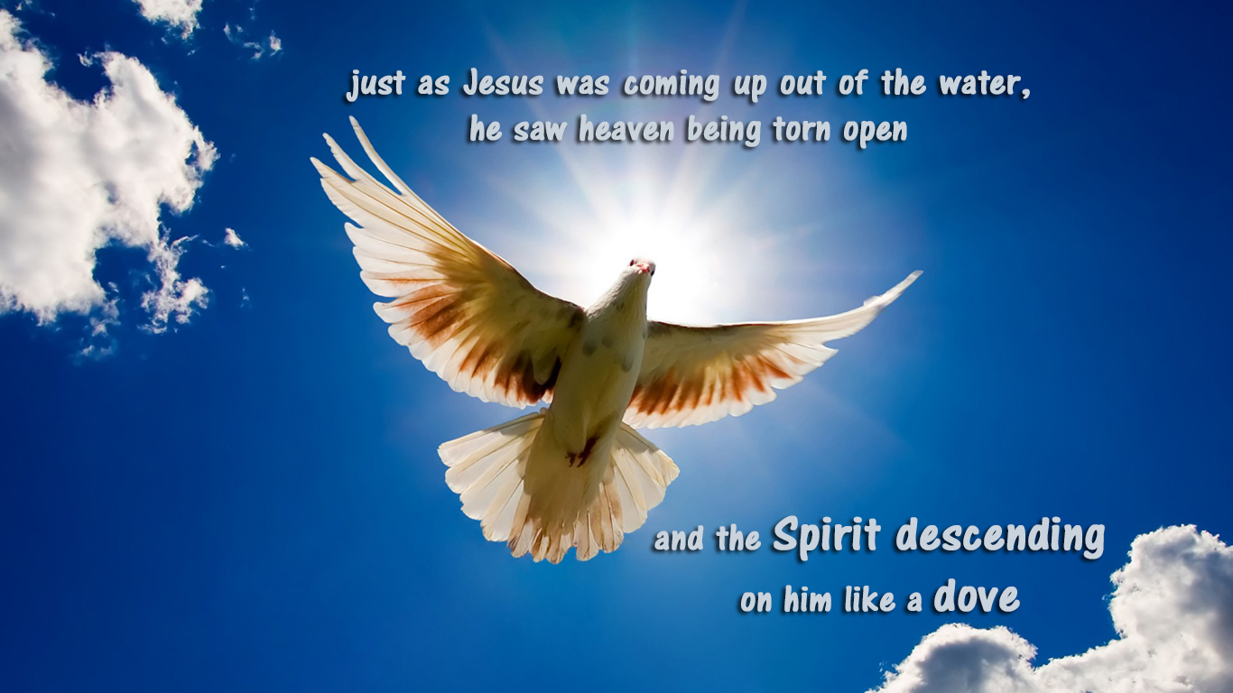Jesus coming up out water heaven Spirit descending dove christian wallpaper_1366x768